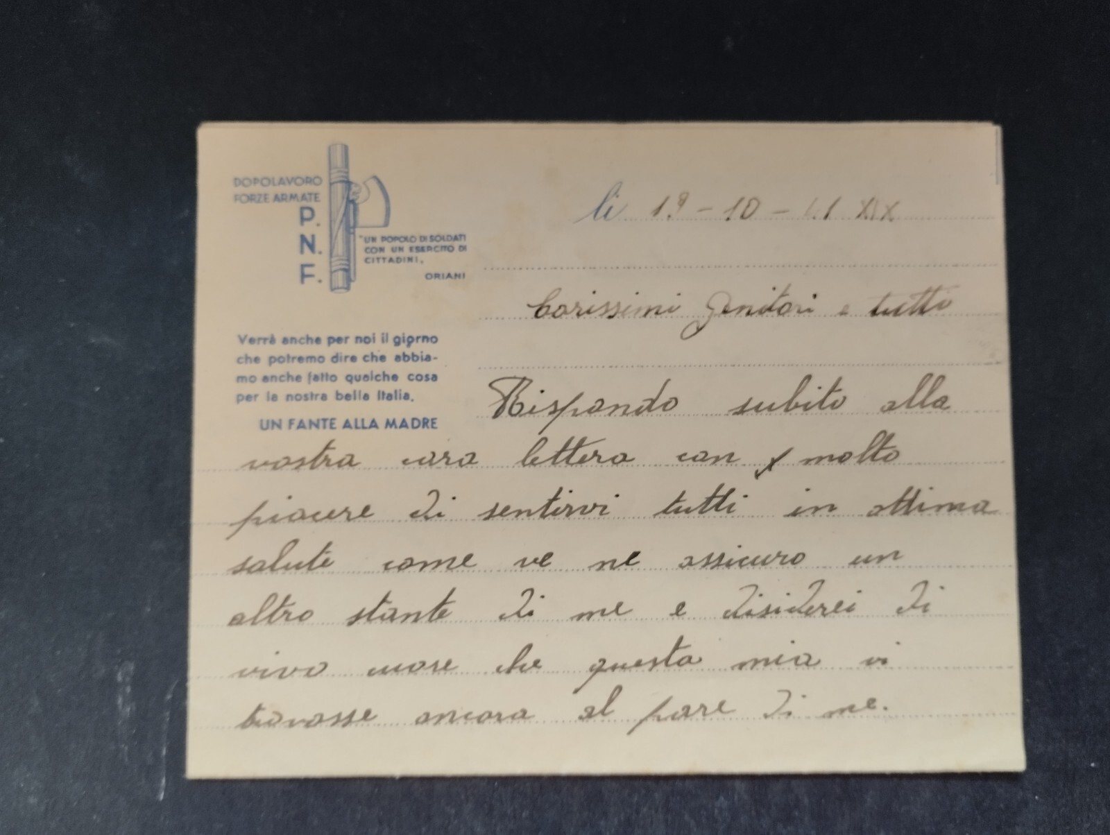 Carta Intestata PNF Dopolavoro Forze Armate 1941 WZ898