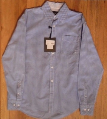 #ad NWT J. Campbell High End Light Blue Micro Plaid Sz Small 100% Soft Cotton 838 $15.80