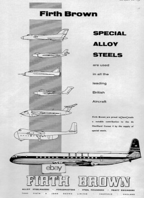 BOAC 1958 DE HAVILLAND BRITAIN COMET 4 JET FIRTH & BROWN ALLOY STEELS AD