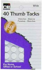 Charles Leonard Thumb Tacks, on Safety Cards, Painted White, 40-Pack 83535