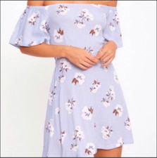 PrettyLittleThing Blue Off Shoulder Mini Dress Open Back Tie Floral Size 4