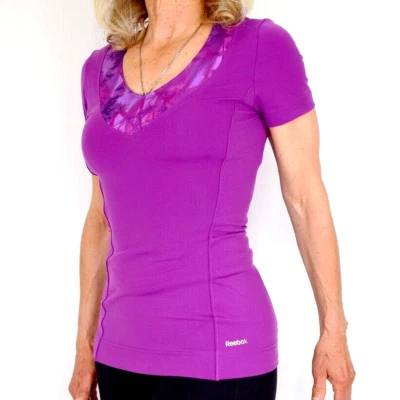 Reebok Shapwear Damen Kompressions T-Shirt Top Sport Fitness Yoga Gym lila/pink - Bild 1 von 4