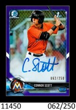 1-2018 BOWMAN CHROME DRAFT PURPLE REFRACTOR AUTO CONNOR SCOTT MARLINS 062/250
