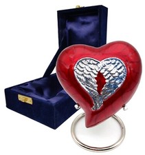 RED Angel Wings Heart Cremation Small Urn for Ashes Perfect for Adults with Box