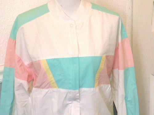 Vintage Pastel Color Block Full Zip Jacket Bay Club Active White 90s Size Medium - Picture 3 of 7
