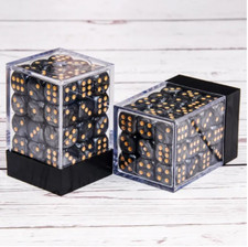 NEW Dice Cube Set of 36 D6 12mm - Pearl Black w/yellow pips