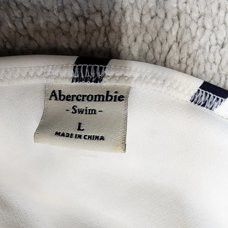 Top de bikini grande para mujer Abercrombie & Fitch blanco azul marino rayas con tiras Foto 4 de 4