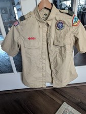Boy Scouts of America Shirt Womens Medium Beige Short Sleeve BSA USA