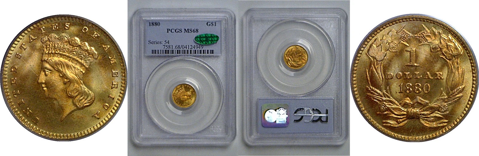 1880  One Dollar Gold Coin   PCGS MS-68 CAC