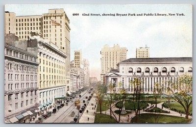 1914 NYC 42nd Street Bryant Park Public Library Irving Underhill Postcard