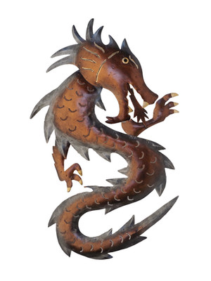 Drachen Wanddeko Metall Wandbild Drache Gecko Lurch Echse Deko Figur Skulptur 