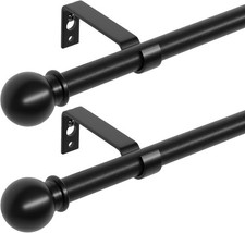 2 Pack Curtain Poles, Black Curtain Pole for Eyelet Curtains 80 to 122 cm, Smal