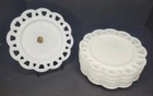 Set Of 8 Vtg Hazel Atlas Opaque  Milk Glass Open Lace Edge 8.25" Salad Plates