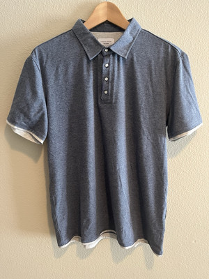 7 DIAMONDS Premium Finish 4 Button Polo Shirt Blue Heather, Men's Size L