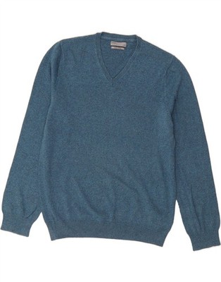 MARKS & SPENCER Mens V-Neck Jumper Sweater Large Blue Cotton BW16