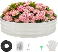 4x4x1ft Round White Galvanized Steel Raised Garden Bed Planter for Flowers