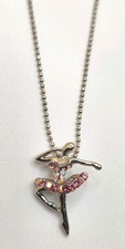 Cookie Lee 14-Inch Silver Tone Ballerina Necklace AB Pink Rhinestones Girls