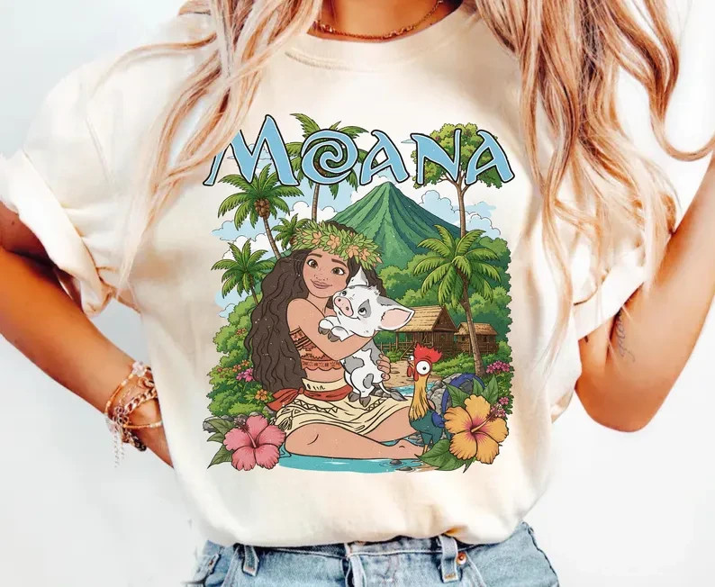 Moana Island Princess Shirt, Tropical Character Tee, Pua And Hei Hei Movie