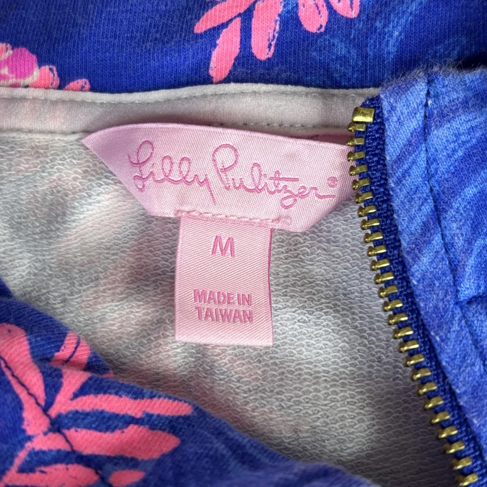 Pullover Lilly Pulitzer Mujer Medio Azul Rosa Patrón Popover Media Cremallera Cebra Foto 3 de 4