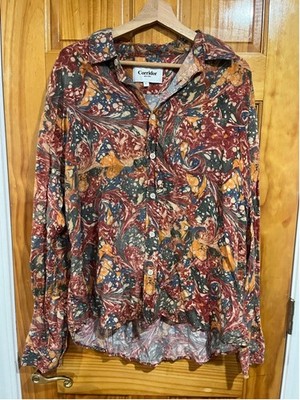 Corridor Mens Multi Color Marbled Long Sleeve Collared Button Up Shirt  Size L