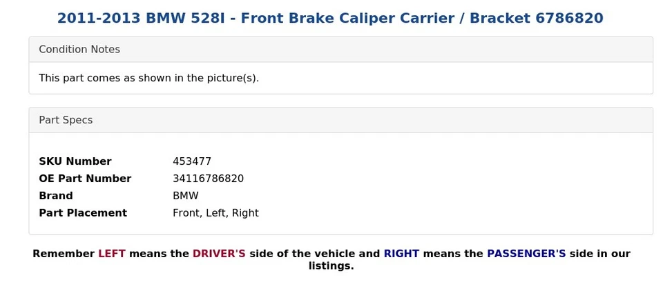 2011-2013 BMW 528I - Front Brake Caliper Carrier / Bracket 6786820 - Image 4 of 4