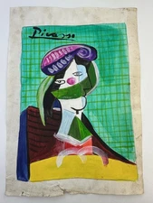 Pablo Picasso COA Art Painting Original Drawing Vintage Paper Signed