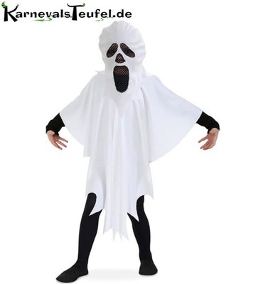 Kinderkostüm Geist Cape mit Haube weiß Gespenst Ghost Verkleidung Geisterkostüm