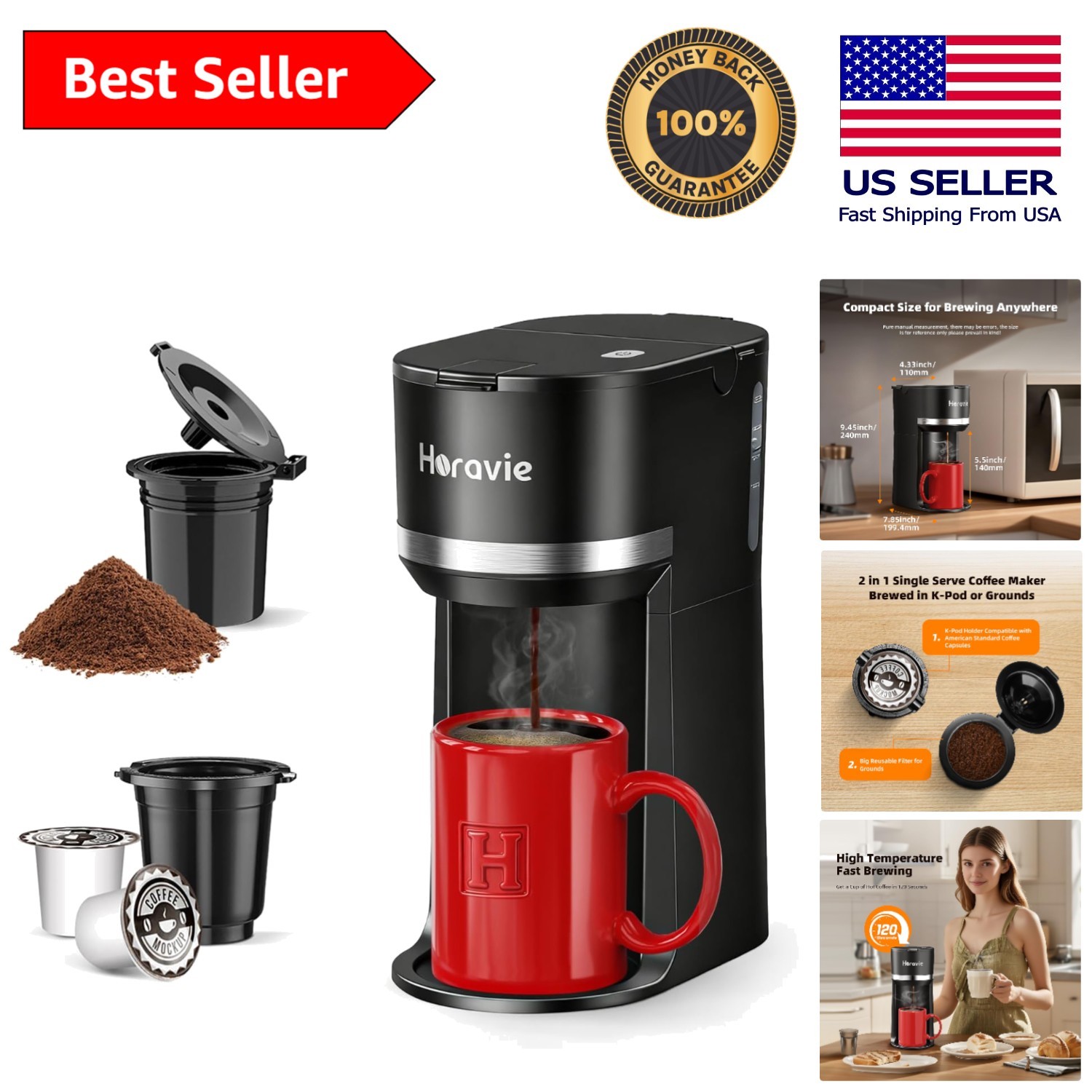 Lightweight One-Cup Coffee Machine With Auto Shut-Off, Perfect For Small Spaces