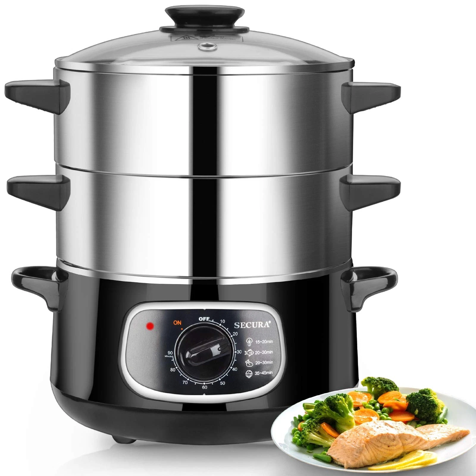 Secura 2 Stainless Steel Food Steamer 8.5 Qt Electric Glass Lid Vegetable Ste...
