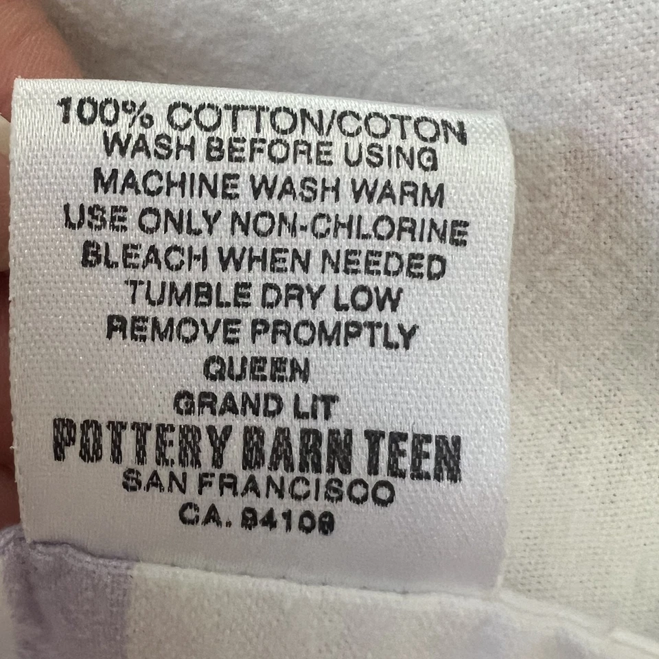 Juego de sábanas Pottery Barn Teen Queen rosa a rayas 1 ajustado 1 plano 100 % algodón Foto 3 de 4