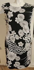 Connected Apparel Black White & Grey Flowered Dress Rushed - Sz 14W