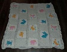 Crocheted Baby Afghan Nursery Throw with Scalloped Edges 46" x 43"