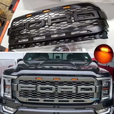 For Ford F150 Grill 2021 2022 2023 Raptor Style Front Upgrade Grille W/LED Black
