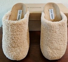 New Steve Madden Women's Size 5, Vessel Faux Fur Slide Closed Toe Beige Slippers
