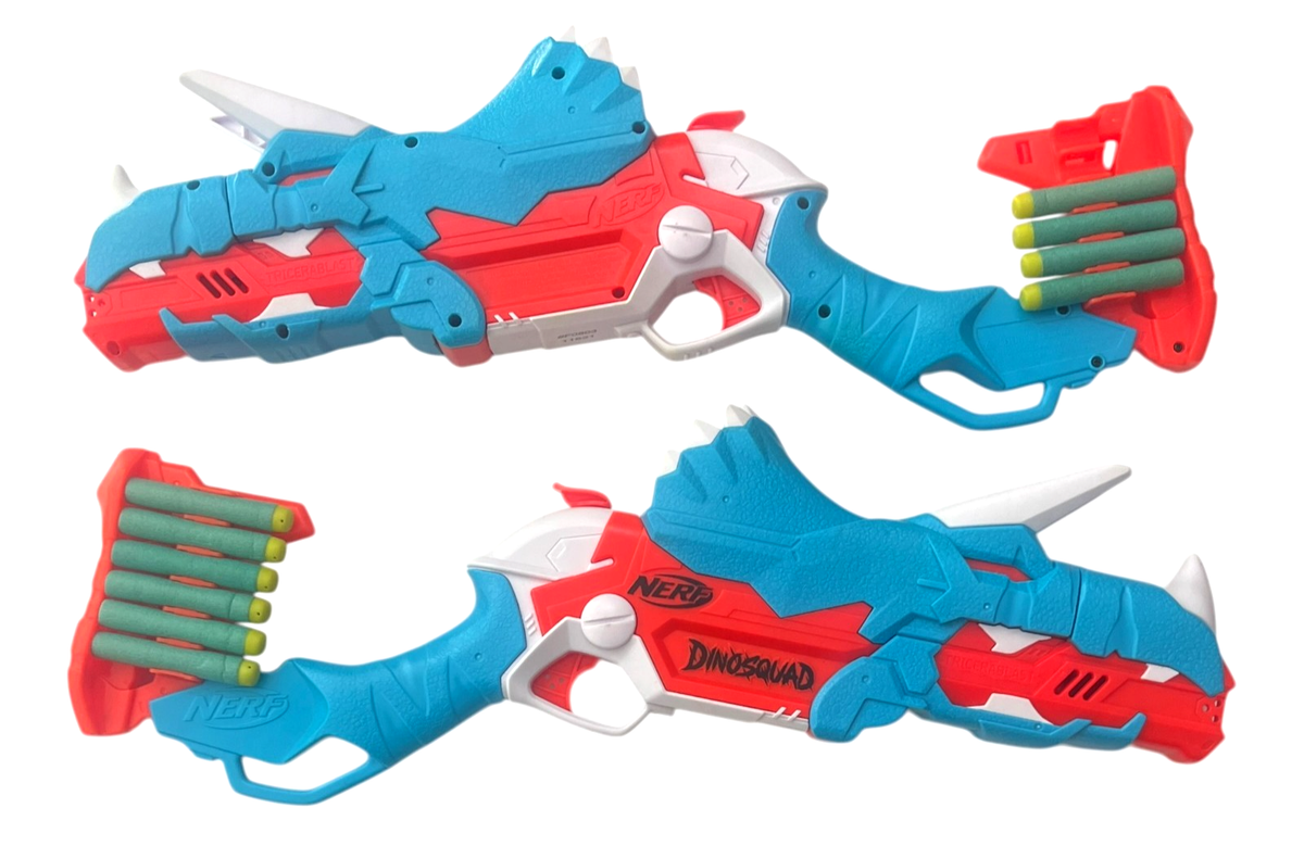 NERF Dino Squad Tricera-Blast Soft Dart Blaster Gun - 2 Pack + 10