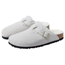 Birkenstock Boston VL/Shearling Suede Clogs Slip On Mules Buckle Antique White