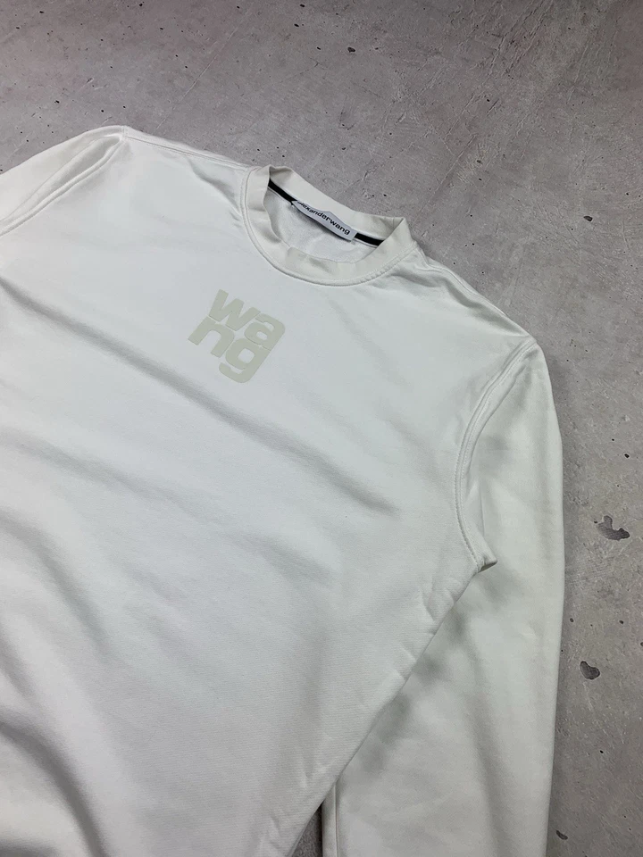 Sudadera Alexander Wang Logo Blanca L Unisex Minimalista Diseñador Pullover Foto 2 de 4