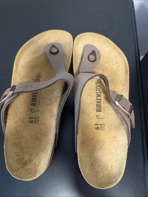 Birkenstock Taupe Brown Thong Sandals with Rose Gold Buckles