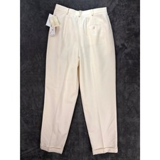 Vintage 90s Lauren Ralph Lauren Wool Pleated Cuffed Pants Ivory Size 10 NWT