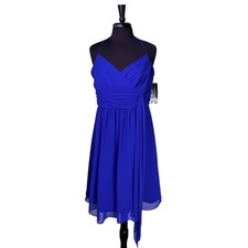 Ralph Lauren Womens Dress 14 Royal Blue Chiffon Halter Cocktail Evening NWT