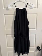Ing Romper Shorts Womens Small Black Elastic Waist Spaghetti Straps Lined