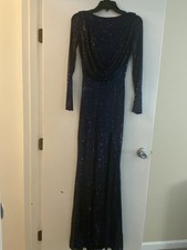 Navy Blue Long Sleeves Formal Sequined Party Dress Size 0