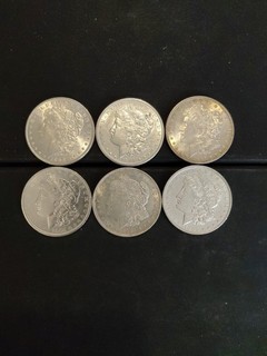 6 Morgan Silver Dollars 1886 1891 S 1885 1904 O 1921 1887