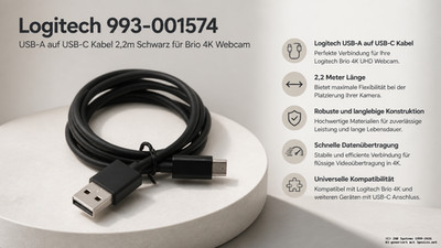 Logitech 993-001574 Zubehör: USB-A auf USB-C Kabel 2.2m Schwarz für Brio Webcam
