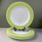 Vintage Pyrex Lime Green Band Milk Glass Dinner Plate 10" Set of 4