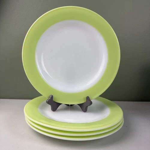 Vintage Pyrex Lime Green Band Milk Glass Dinner Plate 10" Set of 4