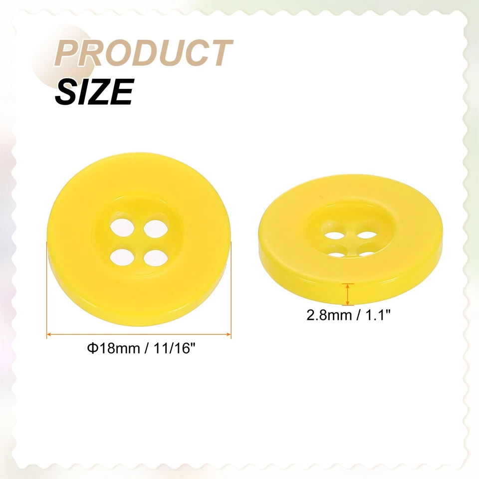 30 шт. 28L кнопки для шитья 11/16» смолы круглый плоский 4 отверстия Craft кнопки, желтый - Изображение 2 из 4