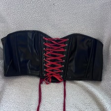 Black  Red Pleather Corset Plus Size
