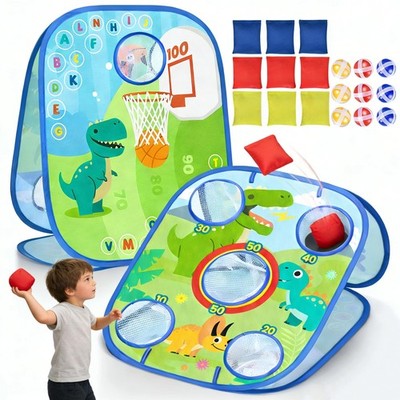 6-in-1 Dinosaur Bean Bag Toss Game - Outdoor Toys for 3-5 - ABC Alphabet & Ma...