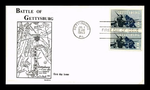 DR JIM STAMPS US COVER BATTLE OF GETTYSBURG CIVIL WAR CENTENNIAL FDC PAIR